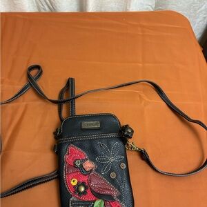 Chala Black Crossbody Bag with Red Bird Design
